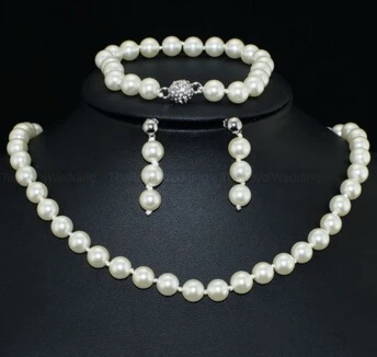 

ddh001315 Magnetic Clasp Pearl Earrings Bracelet Necklace Set
