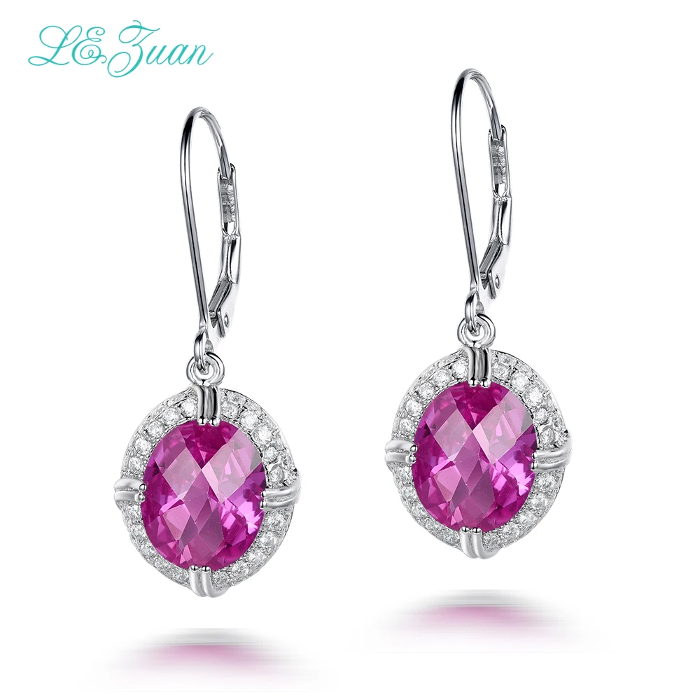 

L&zuan 6.7ct Pink Stone Drop Earrings Real 925 Sterling Silver Jewelry Cluster Luxury Earrings For Women