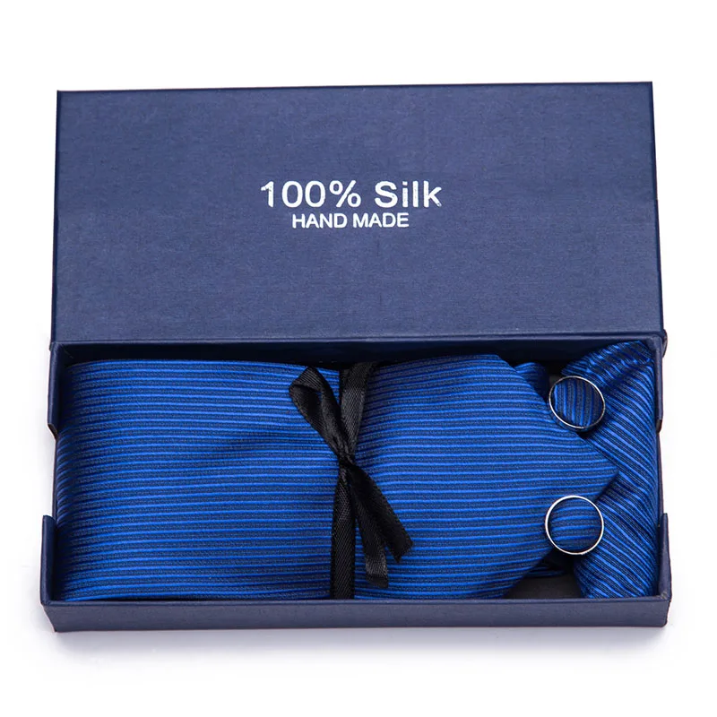 

New Design Tie Set With Gift Box Jacquard Woven gravata Silk Tie Hanky Cufflinks Necktie Sets For Wedding Party Men