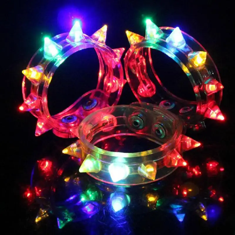 

Cool 8-LED Colorful LED Light-up Bracelet LED Flashing Spike Bracelet for Parties /Bar /Club - 12 pcs/dozen