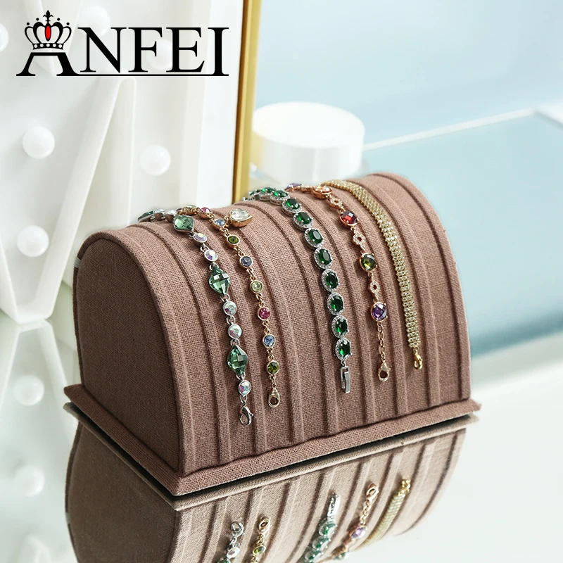 

ANFEI Hot Jewelry Display Stand Brown Linen Fabric Jewlery Holder for Necklace Or Pendant Chain Showcase WSY-73