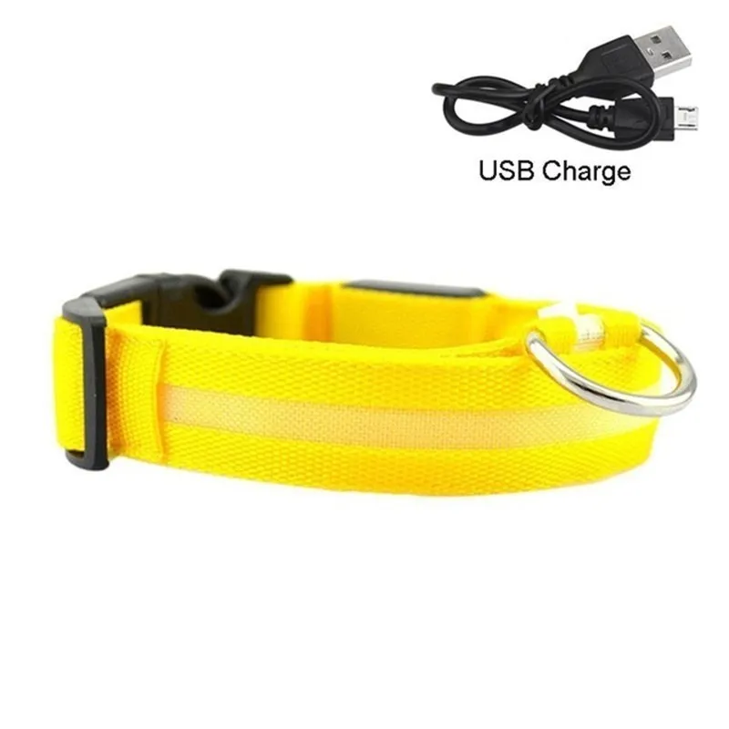 Цвет: желтый Светодиодный ошейник для собак с зарядкой от USB, светящийся ошейник для собак и кошек с usb-кабелем, светодиодный ошейник для собак - Цвет: Цвет: желтый
