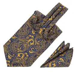 16 цветов для мужчин галстук набор носовой платок 100% шелк Пейсли жаккардовые галстук Аскот наборы для ухода за кожей карман квадратный