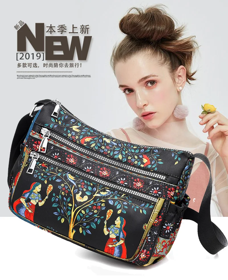 

2019 Fashion Folding Women Medium Handbag Tote Ladies Casual Flower Printing Canvas Graffiti Shoulder Bag Beach Messenger Bag