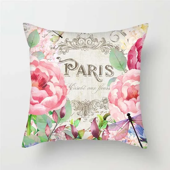 Fuwatacchi, разнообразная Цветочная Подушка, наволочка для Парижа, романтическая наволочка для подушки, розовый, красный цветок, декоративная наволочка для дивана, домашний декор - Цвет: PC06841