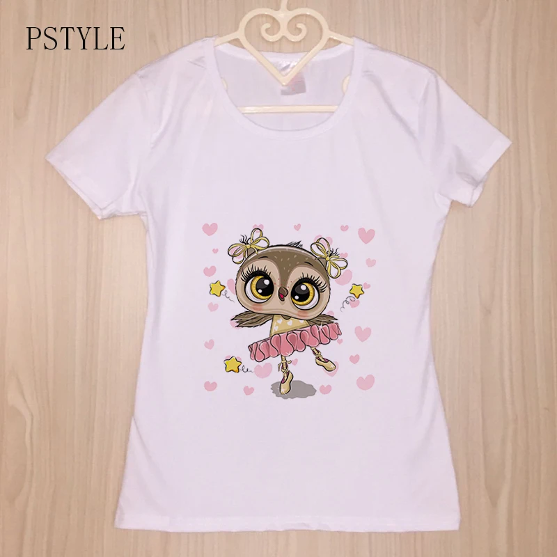 

harajuku kawaii tshirt for womens cute owl girls printed female tee shirt summer short sleeve cartoon funny t shirts white top