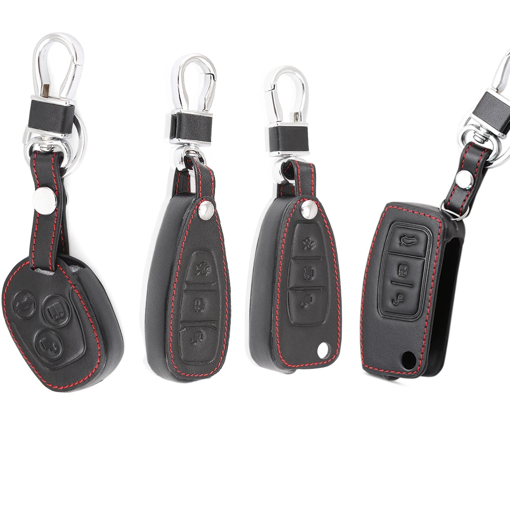 

Hot Leather Car Key Fob Case Cover Set Protector For Ford Focus 2 3 4 Mondeo Fusion Fiesta C-Max Ka Galaxy Remote Holder