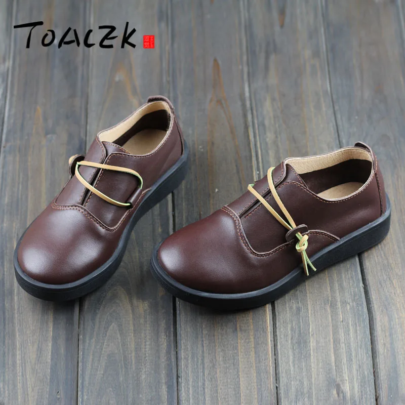 

Genuine Leather Oxford Shoes For Women Round Toe Lace-Up Casual Shoes Spring And Autumn Flat Loafers Shoes Handmade Flat