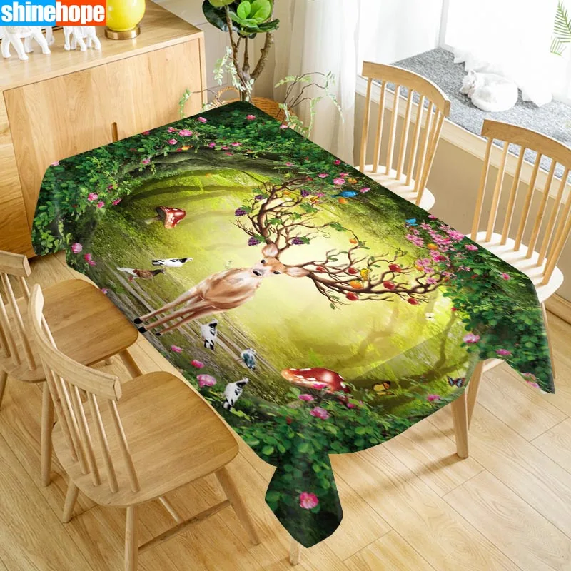 

3d Animals Tablecloth Sika Deer Pattern Dustproof Washable Rectangular Table Cloth For Wedding Table Cloth Cover TV Covers