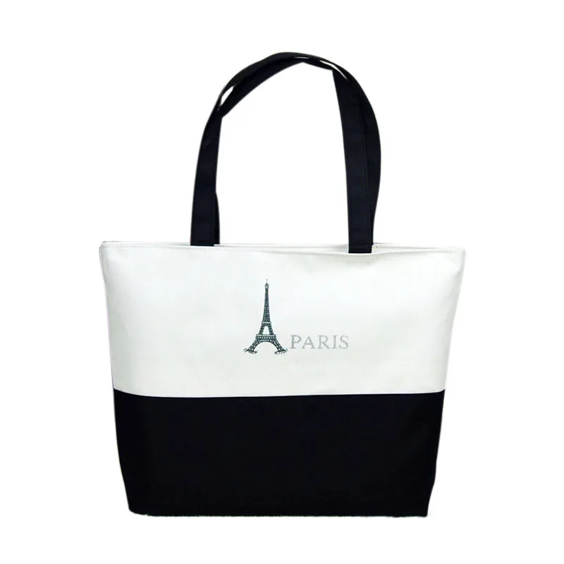 

XINIU Canvas Bag Eiffel Tower Pattern Girls Stripped Shopping Shoulder Bags Handbag Beach Carteras Mujer De Hombro