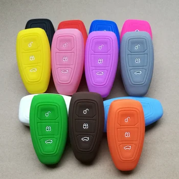 

90 units New Silicone car key case cover for Ford Focus Mondeo Eco sport Kuga smart remote key protect silicone 13 color
