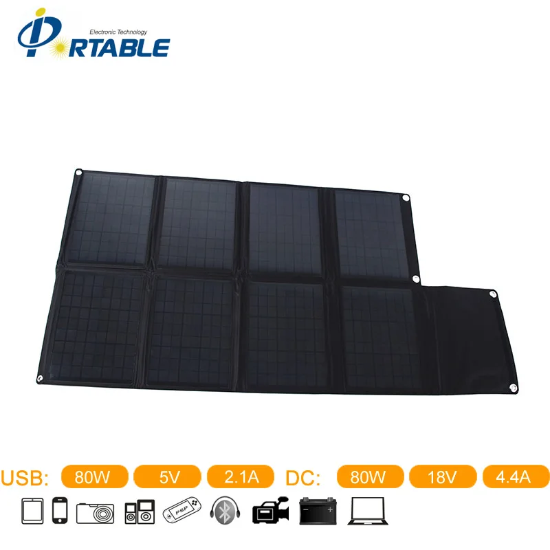 

Portable Outdoor Waterproof Folding Solar Panel Charger80W Folding Solar Panel With 8 Folds In Black Color