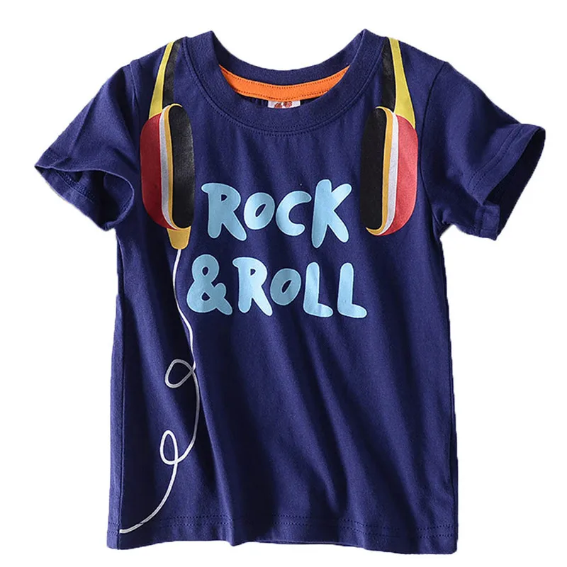Telotuny/ хлопковый топ, Рубашка классная футболка с короткими рукавами для мальчиков и девочек с рисунком музыкального инструмента We Will Rock YOU JU 19 - Color: Blue