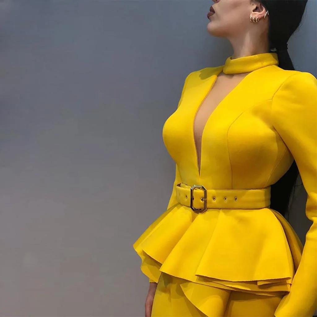 

Elegant women blazer dress Wrap tie belt female Stand neck summer shirt dresses office ladies ruffles vestidos 2019 dress