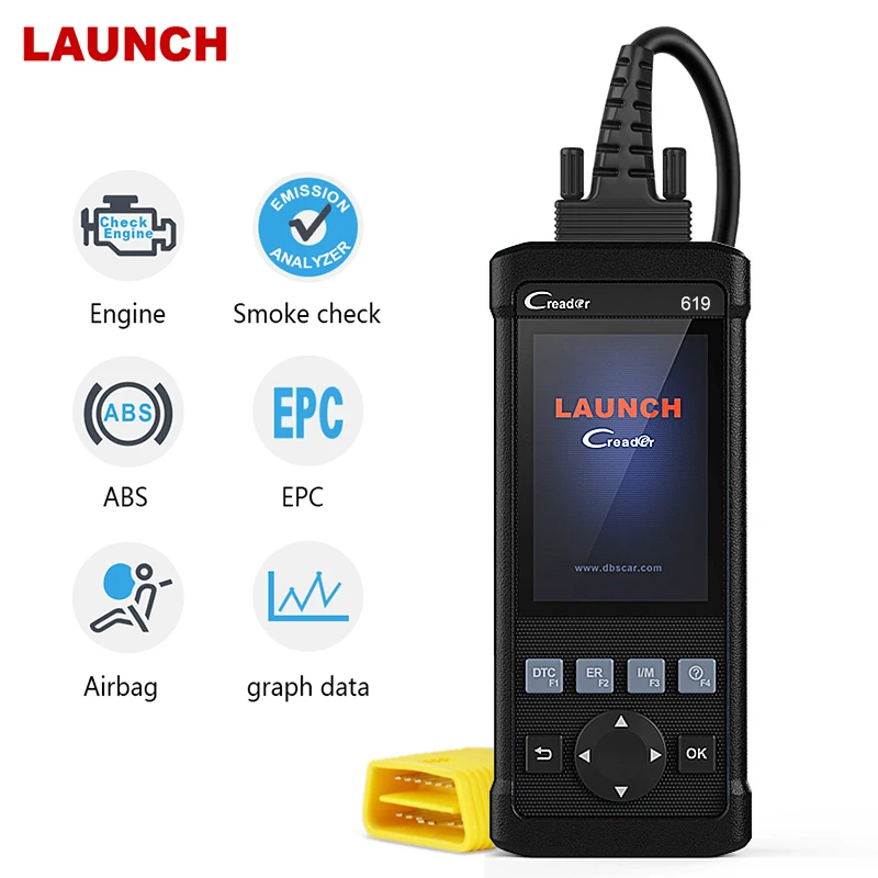 

Launch CR619 OBD2 Scanner Engine ABS SRS ODB2 Scan Tool Multi-language Launch OBDII Code Reader Car Diagnostic Tool Free Update