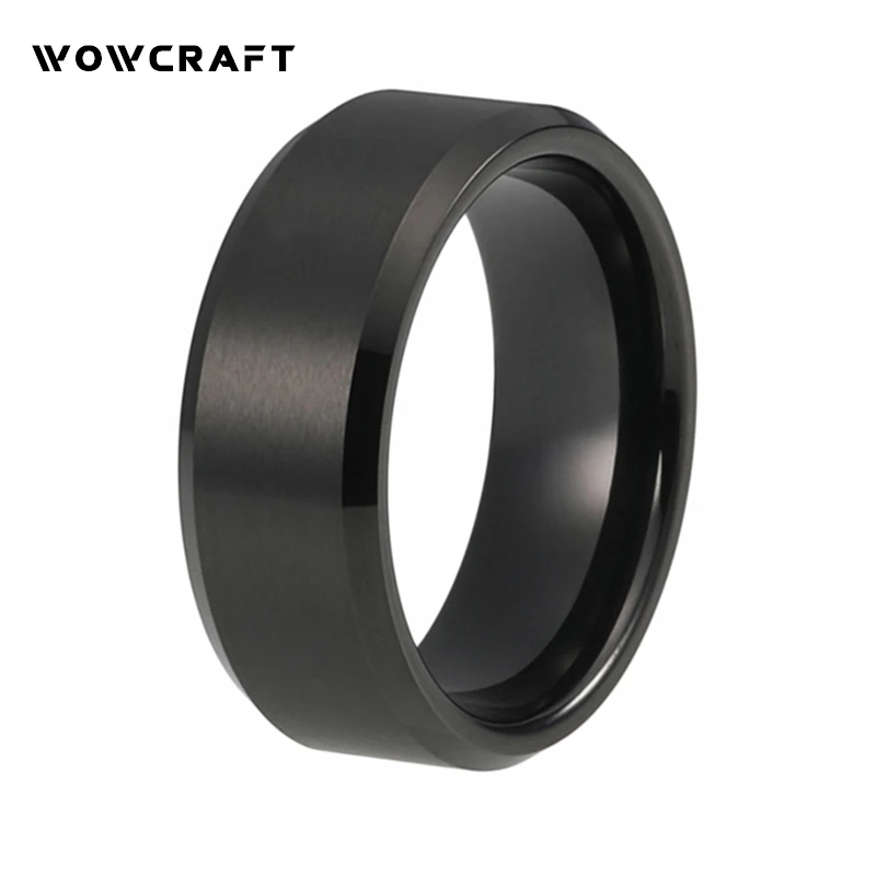 

Tungsten Wedding Rings for Men Women Brushed Finish with Beveled Edges Black Engagement Band Tungsten Carbide Ring