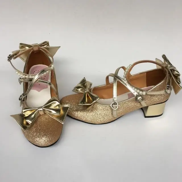 Womens-Shiny-Black-Silver-Sequin-Pumps-Bow-Strap-Cross-Pearl-Ankle-Strap-Princess-Lolita-Shoes-Custom-Tailor-Available- 33