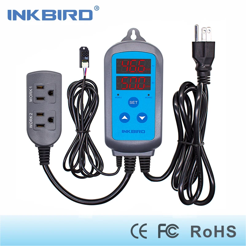 

Inkbird 220V IHC-200 US plug Pre-wired Outlet Dural Stage Humidity Controller with Sensor, Dehumidification Humidifaction