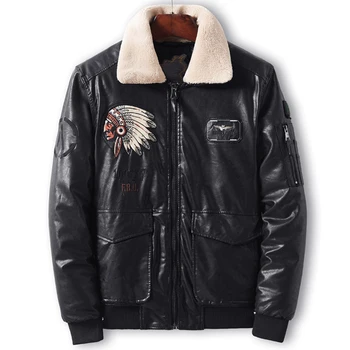 

2019 Pilot Man Leather Jacket Coat 3XL Plus Size Indian Avatar Pattern Winter Men Leather Jacket Velvet Warm Male Overcoats A551