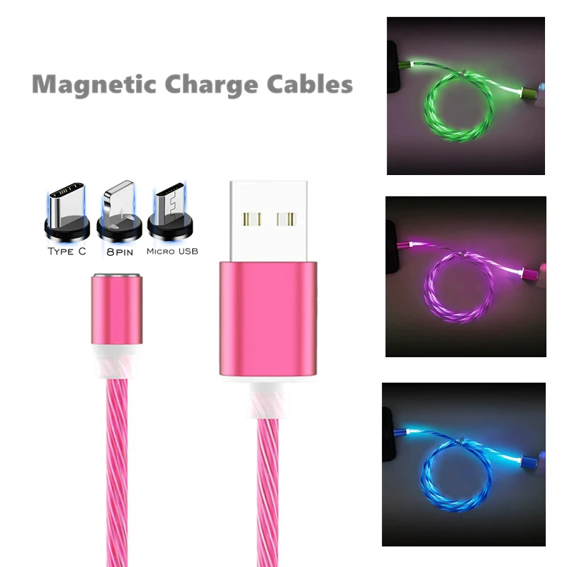 

Flow Luminous Magnetic Cable LED Light Micro USB Cord Type C Charger Cable for iPhone Samsung Xiaomi Mobile Phone Charging Wire
