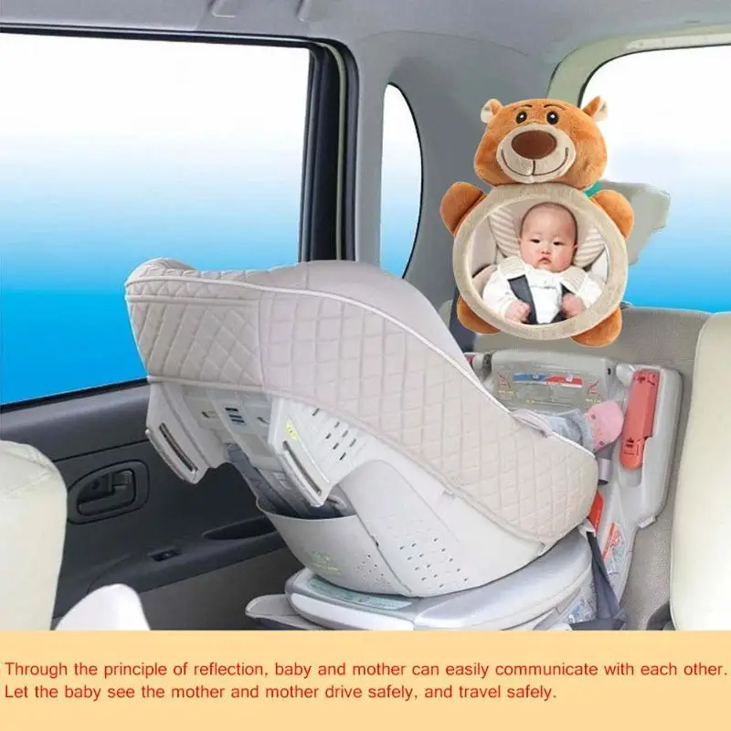 Cartoon Orange Bear Adjustable Baby Rear Facing Mirrors Safety Car Back Seat Kids Safety View Monitor For Baby