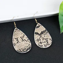 Модные женские серьги в стиле панк из искусственной кожи со змеиным узором, Женские Висячие серьги в форме капли воды