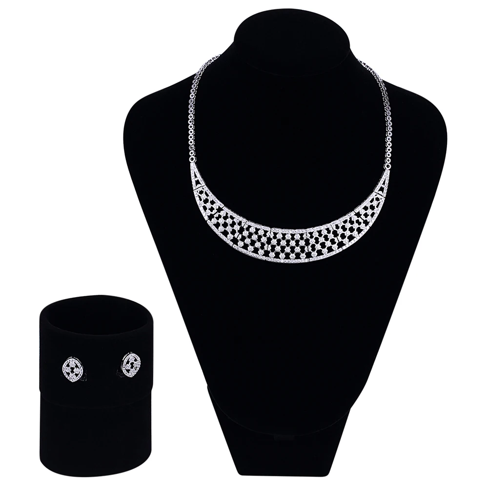 

Nigerian Bridal Jewelry sets Luxury Cubic Zirconia Necklace Earrings Set Wedding Bridesmaid Fashion Collar Choke Jewelry Set
