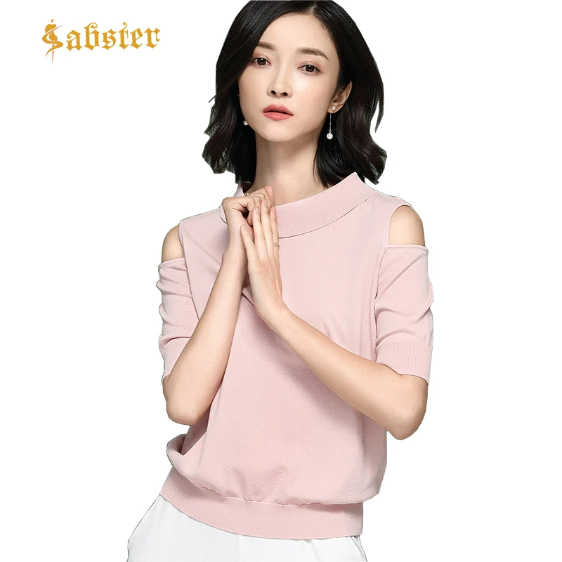

2018 New Style Short Sleeve Sexy Women T-Shirt Casual Slim Hollow Out Knit Sweater O Collar Knit Women Tops XZ390