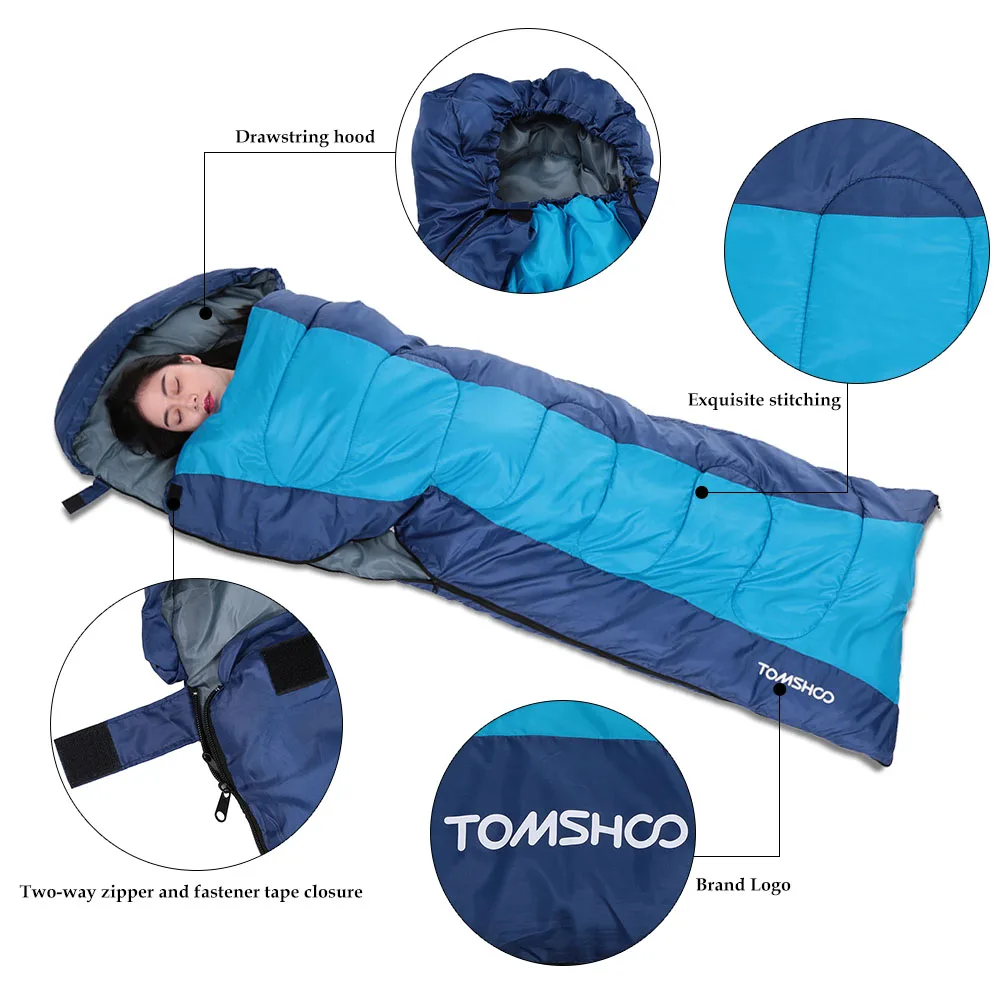 TOMSHOO (190 + 30) X75CM термальный взрослый открытый с капюшоном конверт спальный мешок