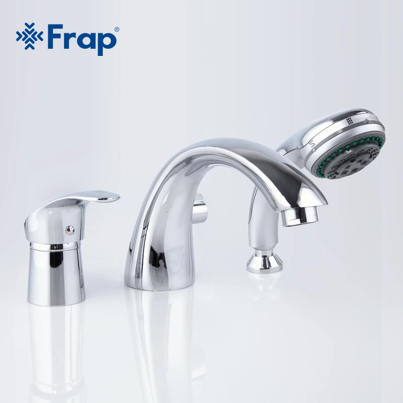 Billig Frap Drei stück Badewanne Wasserhahn Voll Drei loch Trennung Split Badewanne Heiße und Kalte Wasser Mixer mit hand Dusche F1121