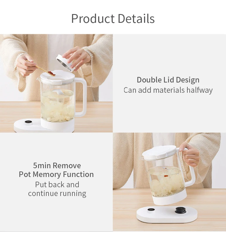 XIAOMI Mijia 1.5L 1000 Вт Multi-function Smart Electric Skillet glass Electric Water чайники бутылка Mijia приложение дистанционное управление