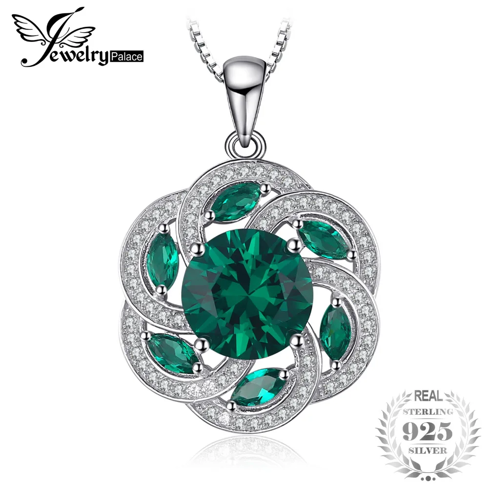 

JewelryPalace Vintage Flower 4.5ct Nano Russian Simulated Emeralds Pendant Chain Necklaces 925 Sterling Silver 45cm Box Chain
