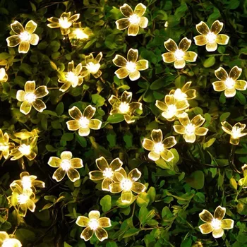 Zonne-energie LED Fairy String Lights 7 M 50 LED Peach Blossom Kerstbomen Bruiloft Decoratieve Tuin Gazon Patio lichten