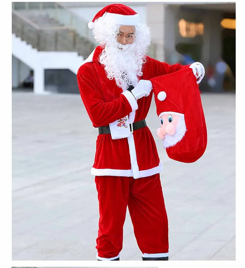 9 Peice Set Santa Claus Costume Christmas Adult Clothes For Men and Women Full Sets Top+Pants+Hat+Belt+Beard+Scarf+Gloves+Shoes 9 Peice Set Santa Claus Costume Christmas Adult Clothes For Men and Women Full Sets Top+Pants+Hat+Belt+Beard+Scarf+Gloves+Shoes