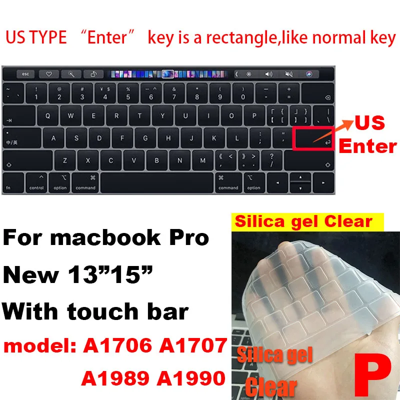 Для Apple Macbook air pro retina EU/US версия A1466/1502/1398/1534/1990 Клавиатура Чехол Silica гелевый из термопластика прозрачный протектор пленка - Цвет: P