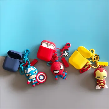 

Iron Man Captain America Cartoon Doll key Chain Silicone Protector Case For Apple Airpods Soft Cover For Air pods 2 Accessorios