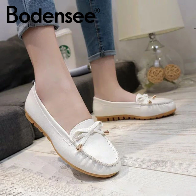 

BODENSEE Women Flat Platform Shoes Ladies Leather Shoes Women Slip-on Casual Shoes Moccasins Mother Leisure Shoes