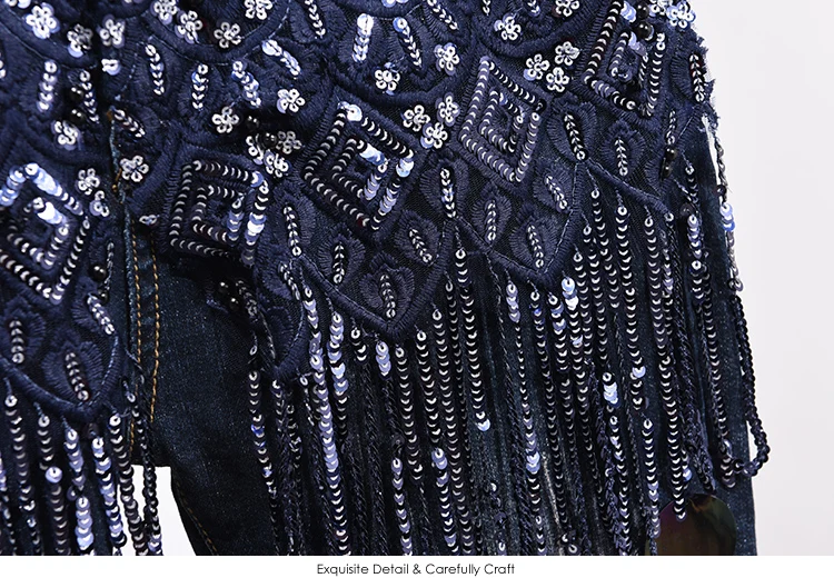 Женский джинсовый Модный комплект из 2 предметов с бисером и блестками, женские комплекты, джинсовые куртки с длинным рукавом+ узкие джинсы, женские костюмы