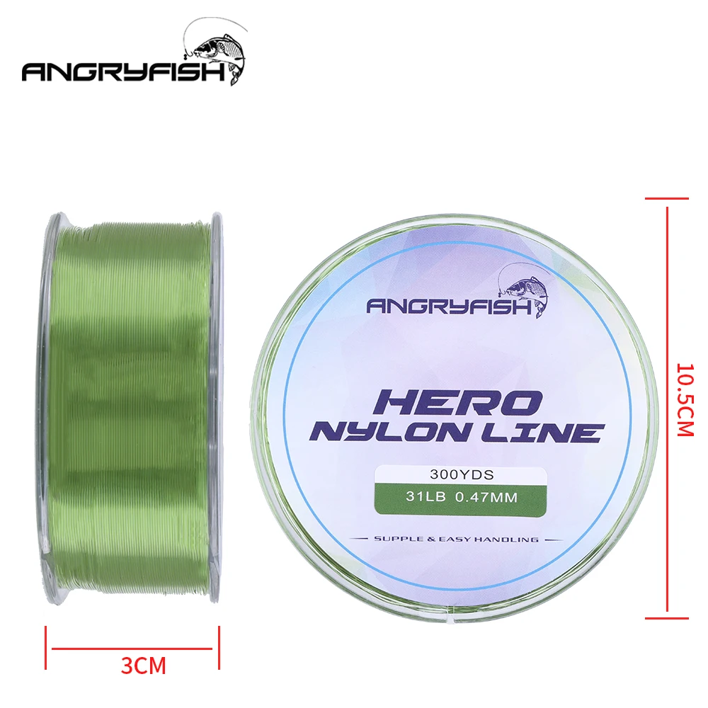Angryfish Hreo 3 اللون 300YD 0.12 ملليمتر-0.47 ملليمتر حبل صيد من النيلون حيدة اليابان المواد سوبر قوي الكارب خيط صنارة الصيد 2-35LB