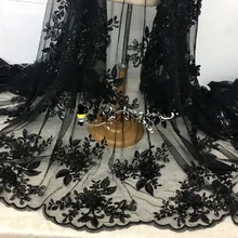 Хорошее качество Новое Вечернее кружево черный полный блестки Тюлевая сетчатая кружевная ткань вышитые 3D кружева 1 ярд