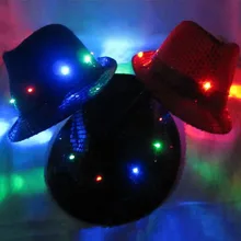 Free Shipping Flashing Light Up Led Fedora Trilby Sequin Unisex Fancy Dress Dance Party Hat