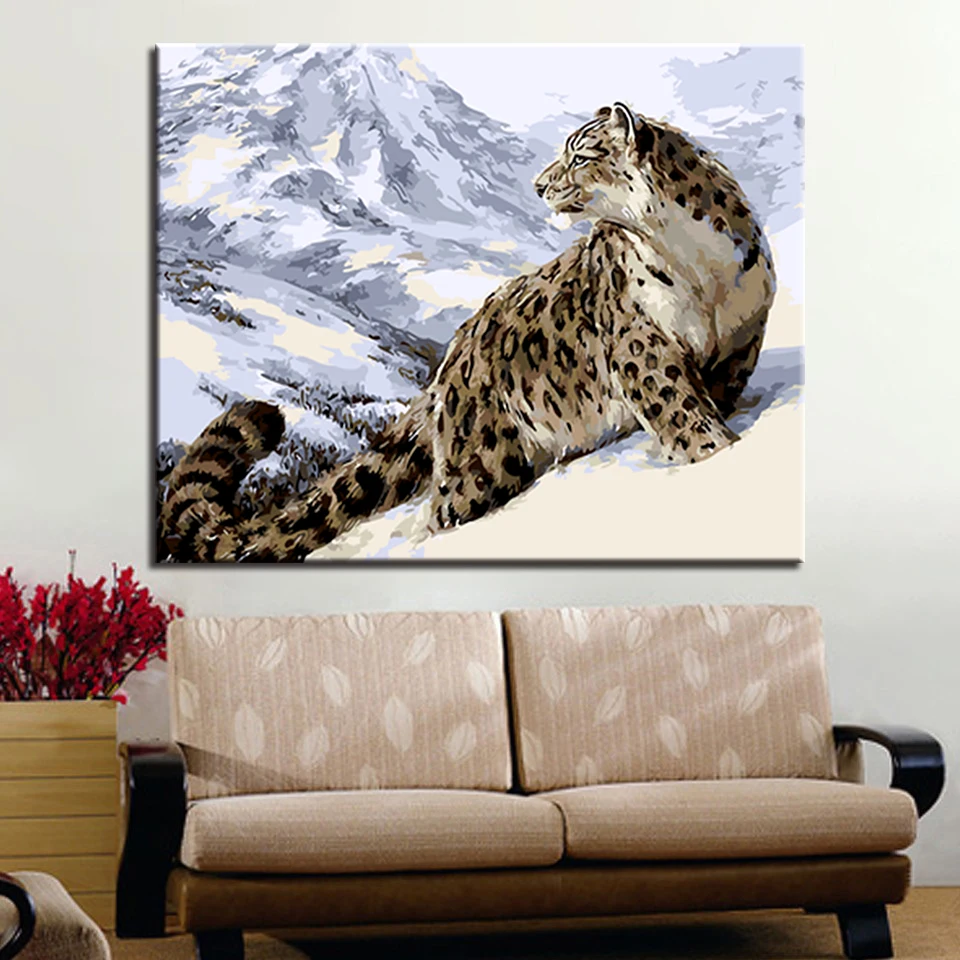 

For Home Decor Oil Fashion Wall Art Picture Snow Leopard Framework DIY Digital Painting By Numbers Acrylic Paint Abstract Modern