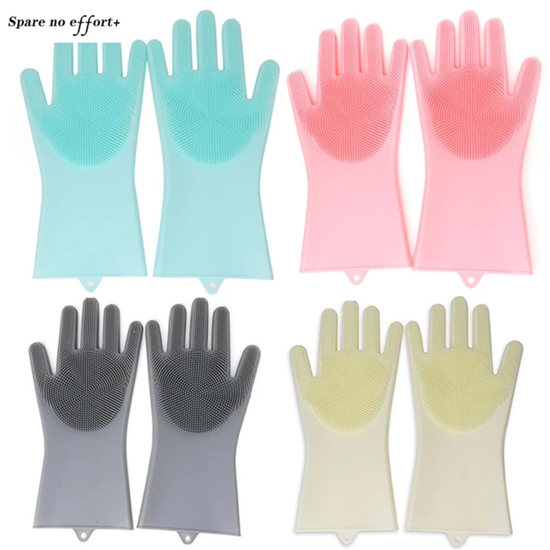 

4PCS Food Grade Dishwashing Gloves Silicon Dishes Cleaning Gloves with Cleaning Brush Kitchen Clean Housekeeping Scrubbing Glove
