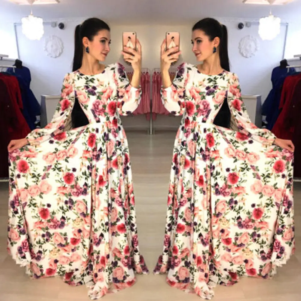 

2019 Spring Long Dress Floral Print Boho Beach Dress Tunic Maxi Dress Women Evening Party Dress Sundress Vestidos de festa XL