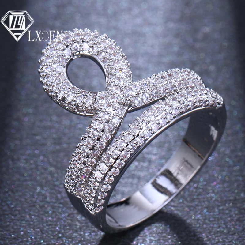 

LXOEN Unique Zircon Inlaid Silver Wedding Rings for Women Rhinestone Engagement Ring for Female Jewelry Championship Rings