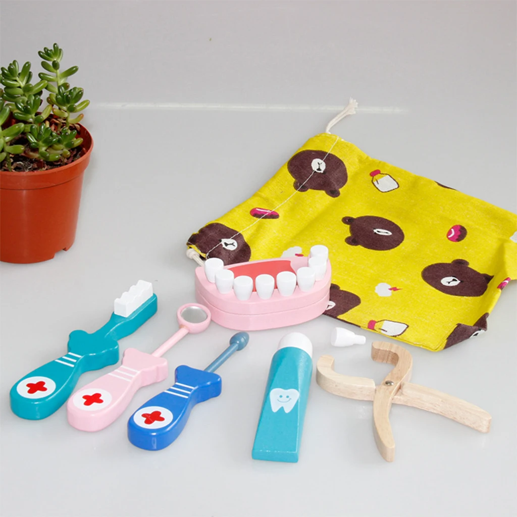 Fun Doctor & Nurse Medical Kit Toy Dentist Role Pretend Play Wooden Gadgets Tools Props Set Kids Gifts