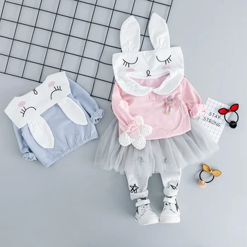 

HYLKIDHUOSE 2019 Spring Baby Girls Clothing Sets Toddler Infant Clothes Suits Rabbit T Shirt TUTU Pants Children Kids Costume