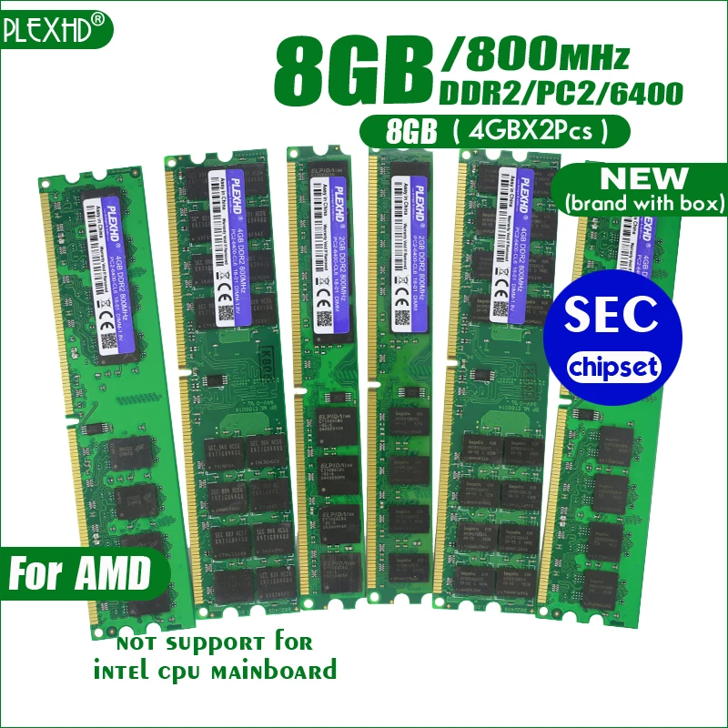 PLEXHD 8 Гб(4 Гб X 2 шт) DDR2 PC2-6400 800 МГц 8G PC2 6400 для настольных ПК DIMM память ram 240 контакты для AMD(SEC чипы