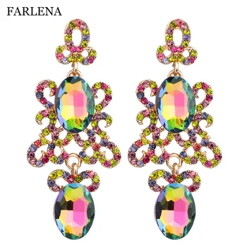 

FARLENA New Arrival Luxury Big Long Flower Pendant Drop Earrings With Shining Crystal Rhinestones for Bridal Women Wedding