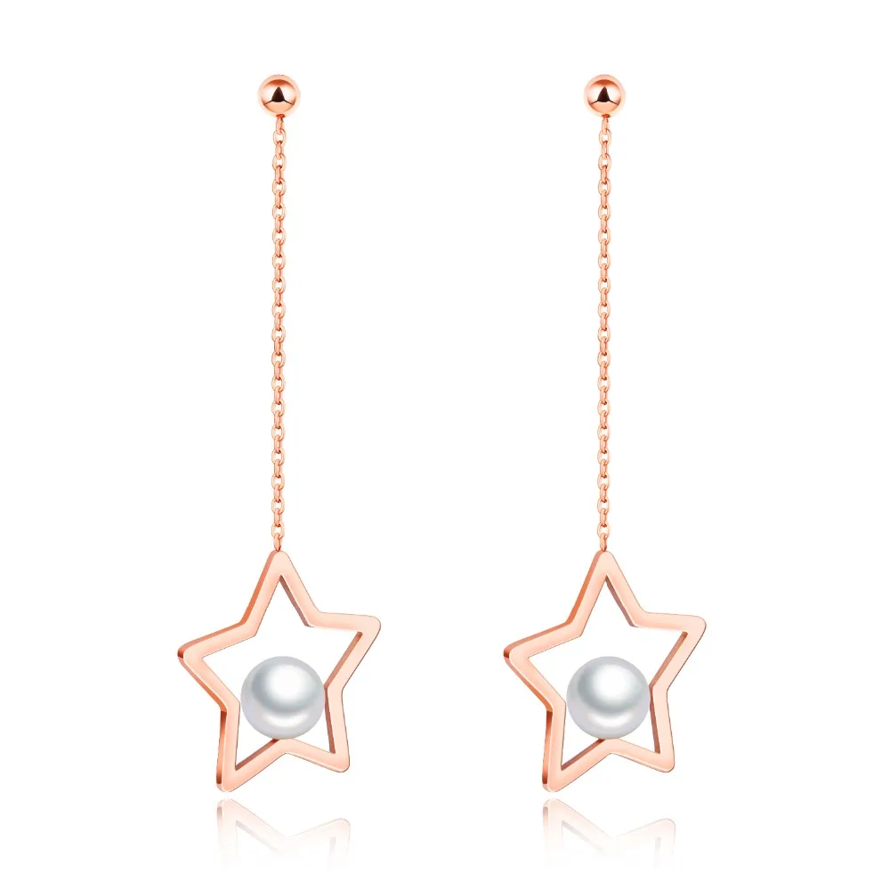 

Unique Star five-pointed Drop & Dangle Earrings For Women Rose Gold Color Nver Fade Female Birthday Bridal Jewelry Gift